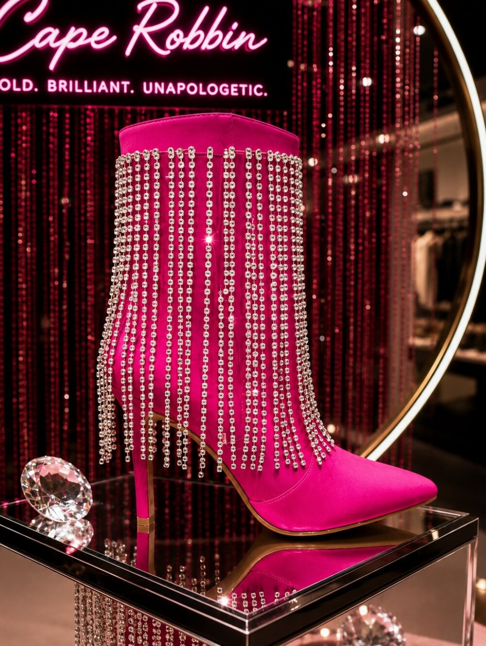 KAYLEEN By Los Angeles Vibrant Pink Rhinestone Heeled Boots